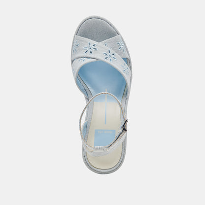 LAISHA HEELS LIGHT BLUE FLORAL EYELET