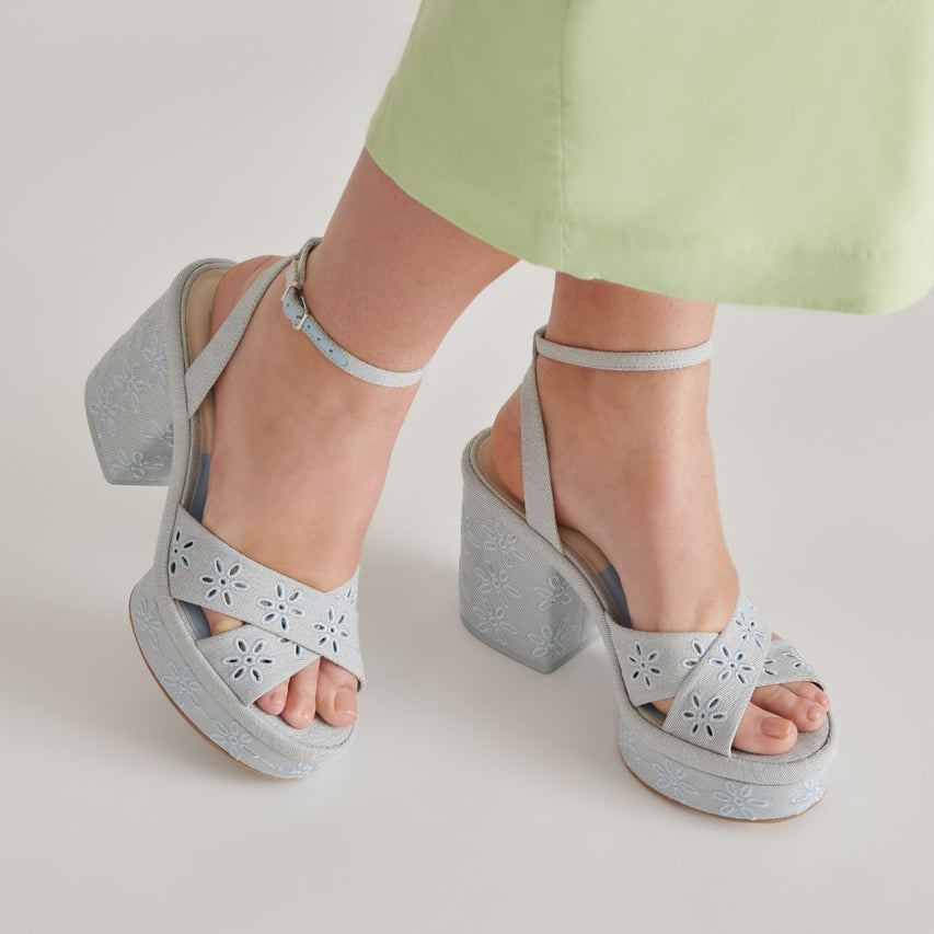 LAISHA HEELS LIGHT BLUE FLORAL EYELET