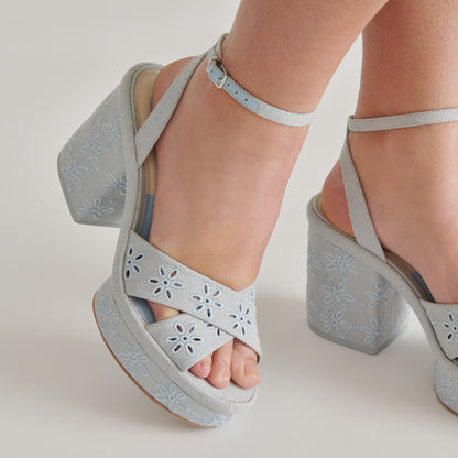 LAISHA HEELS LIGHT BLUE FLORAL EYELET