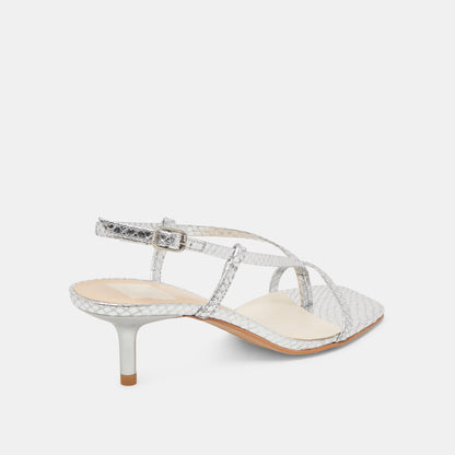 LAURY HEELS SILVER EMBOSSED LEATHER