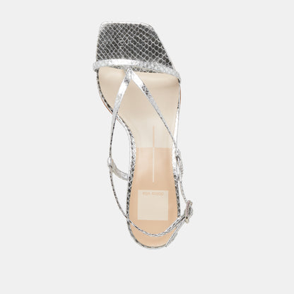 LAURY HEELS SILVER EMBOSSED LEATHER