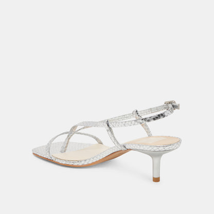 LAURY HEELS SILVER EMBOSSED LEATHER