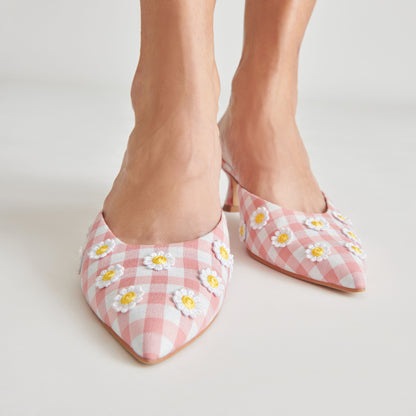 LILOU HEELS WHITE PINK GINGHAM