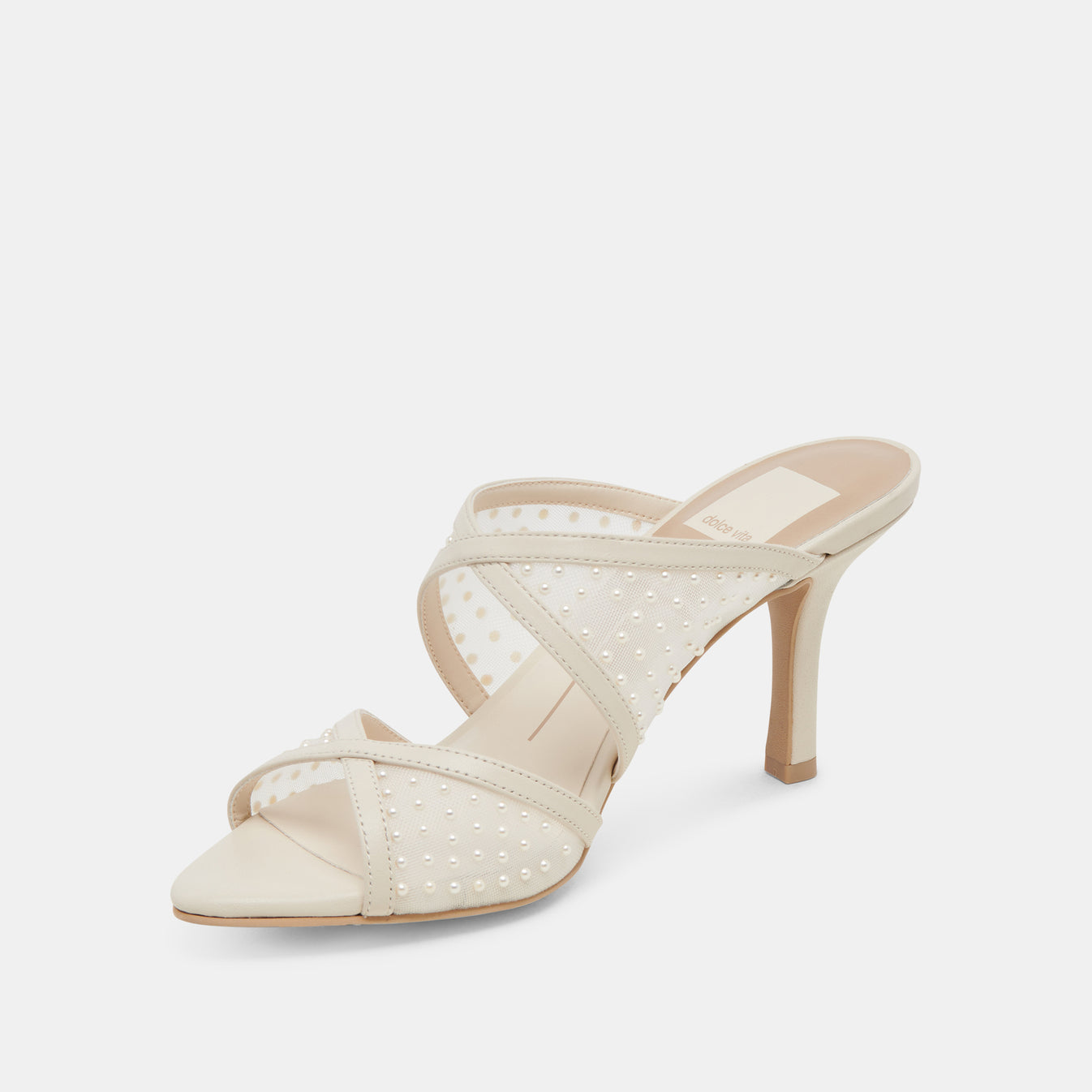 MANDEL PEARL HEELS IVORY MESH – Dolce Vita