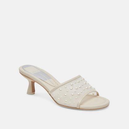 MEEZA PEARL HEELS IVORY MESH