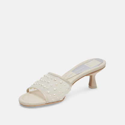 MEEZA PEARL HEELS IVORY MESH