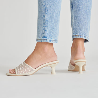 MEEZA PEARL HEELS IVORY MESH