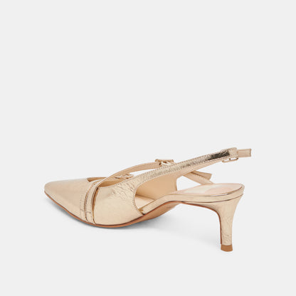 PAMLA MID WIDE HEELS LIGHT GOLD DISTRESSED LEATHER