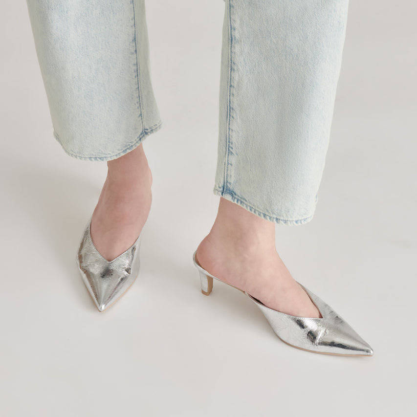 SARINA HEELS SILVER DISTRESSED LEATHER