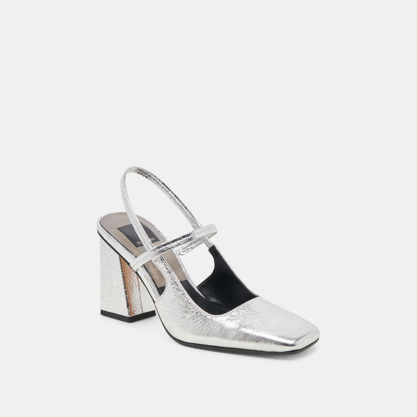 SOYER HEELS SILVER DISTRESSED LEATHER