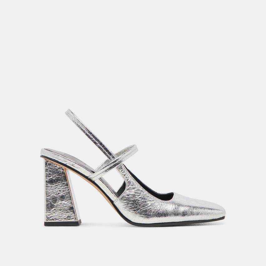 SOYER HEELS SILVER DISTRESSED LEATHER