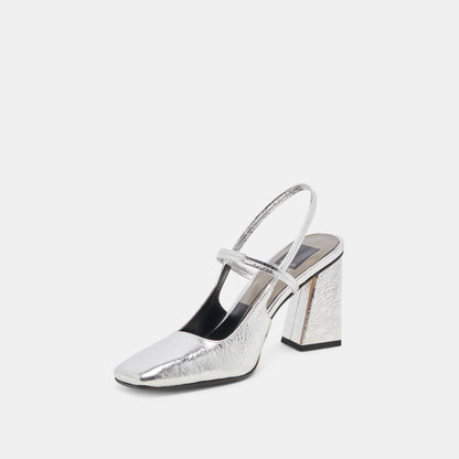 SOYER HEELS SILVER DISTRESSED LEATHER