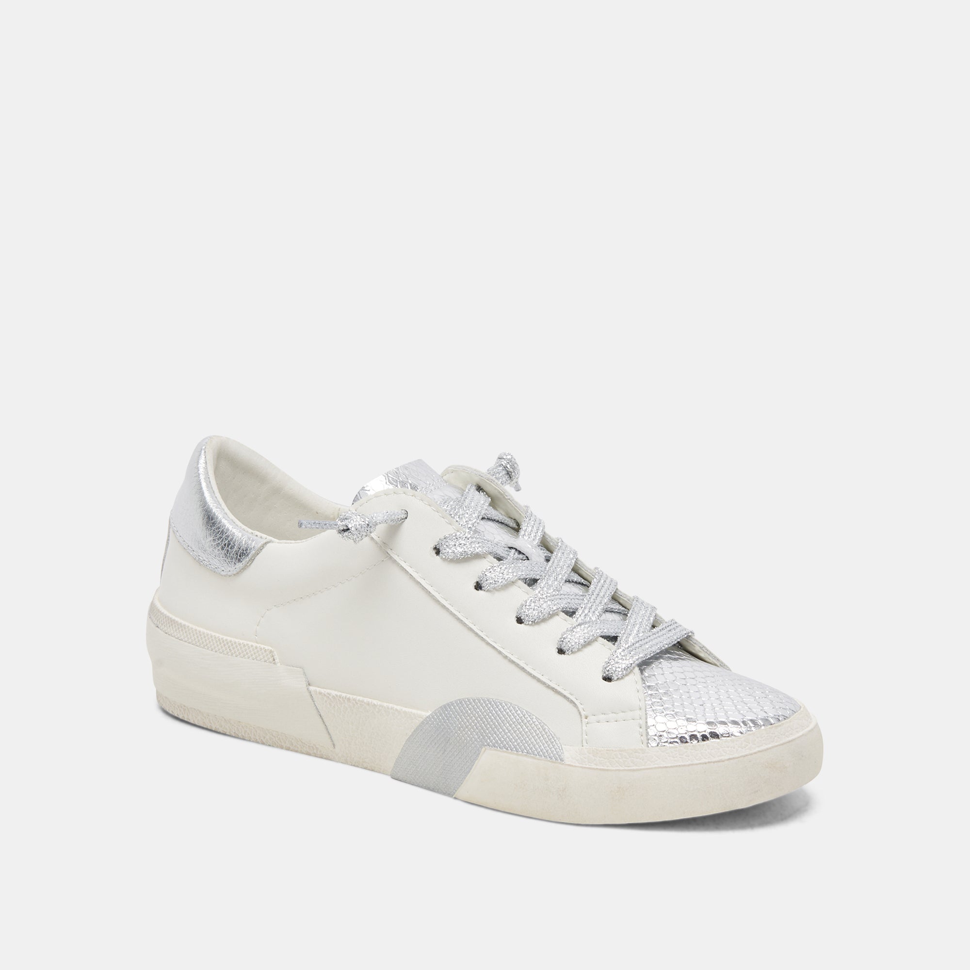 Zina Sneakers White Silver Leather | Women's Sneakers – Dolce Vita