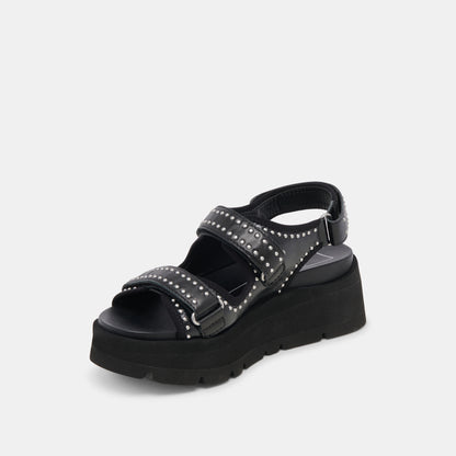 DUBAI STUD SANDALS MIDNIGHT CRINKLE PATENT