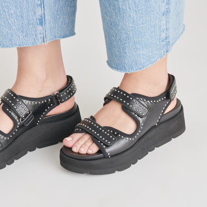 DUBAI STUD SANDALS MIDNIGHT CRINKLE PATENT