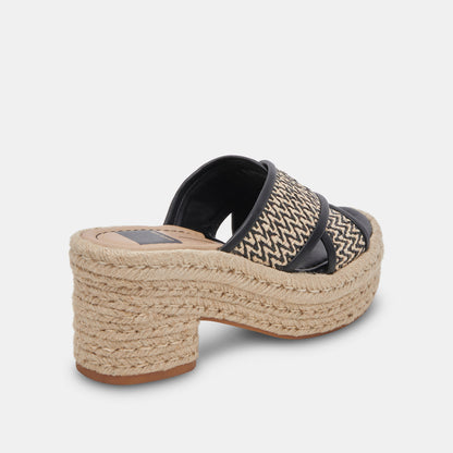 ELDORA HEELS WHITE BLACK RAFFIA