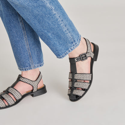 HOLIS SANDALS BLACK MULTI RAFFIA