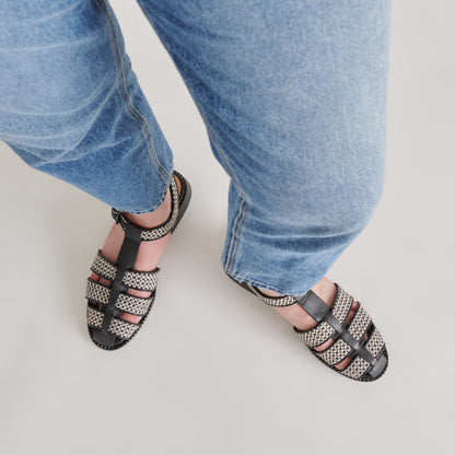 HOLIS SANDALS BLACK MULTI RAFFIA