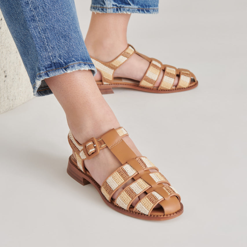 HOLIS SANDALS TAN MULTI RAFFIA