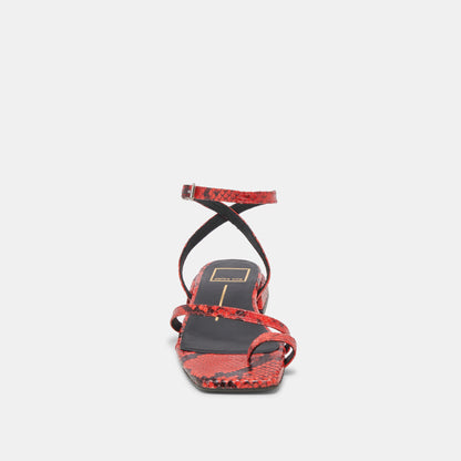 LEXI SANDALS RED SNAKE EMBOSSED