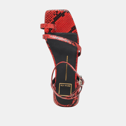 LEXI SANDALS RED SNAKE EMBOSSED