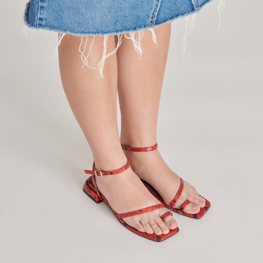 LEXI SANDALS RED SNAKE EMBOSSED