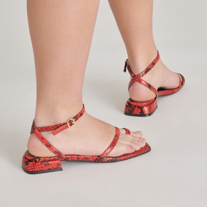 LEXI SANDALS RED SNAKE EMBOSSED