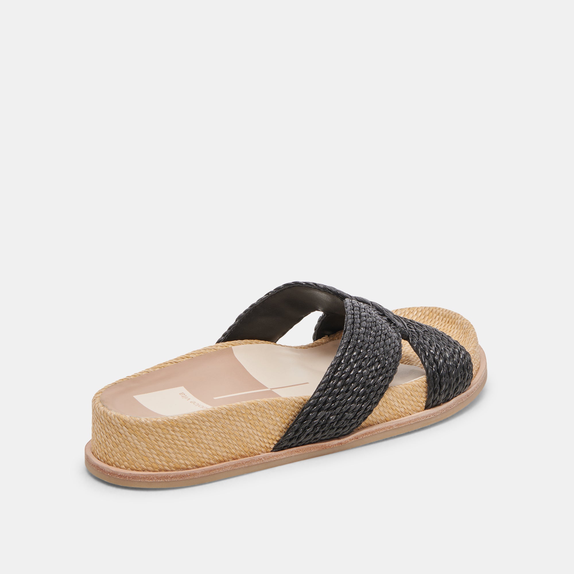 Black Raffia Strap Footbed Sliders, Footwear