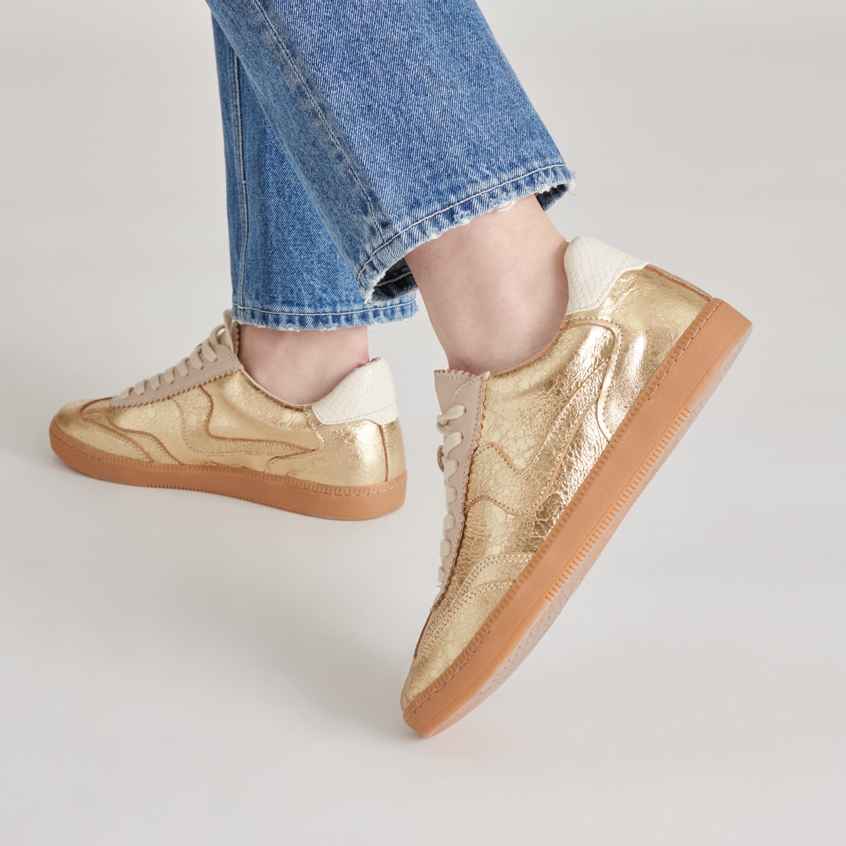 Notice Sneakers Gold Distressed Leather | Gold Leather Sneakers – Dolce ...