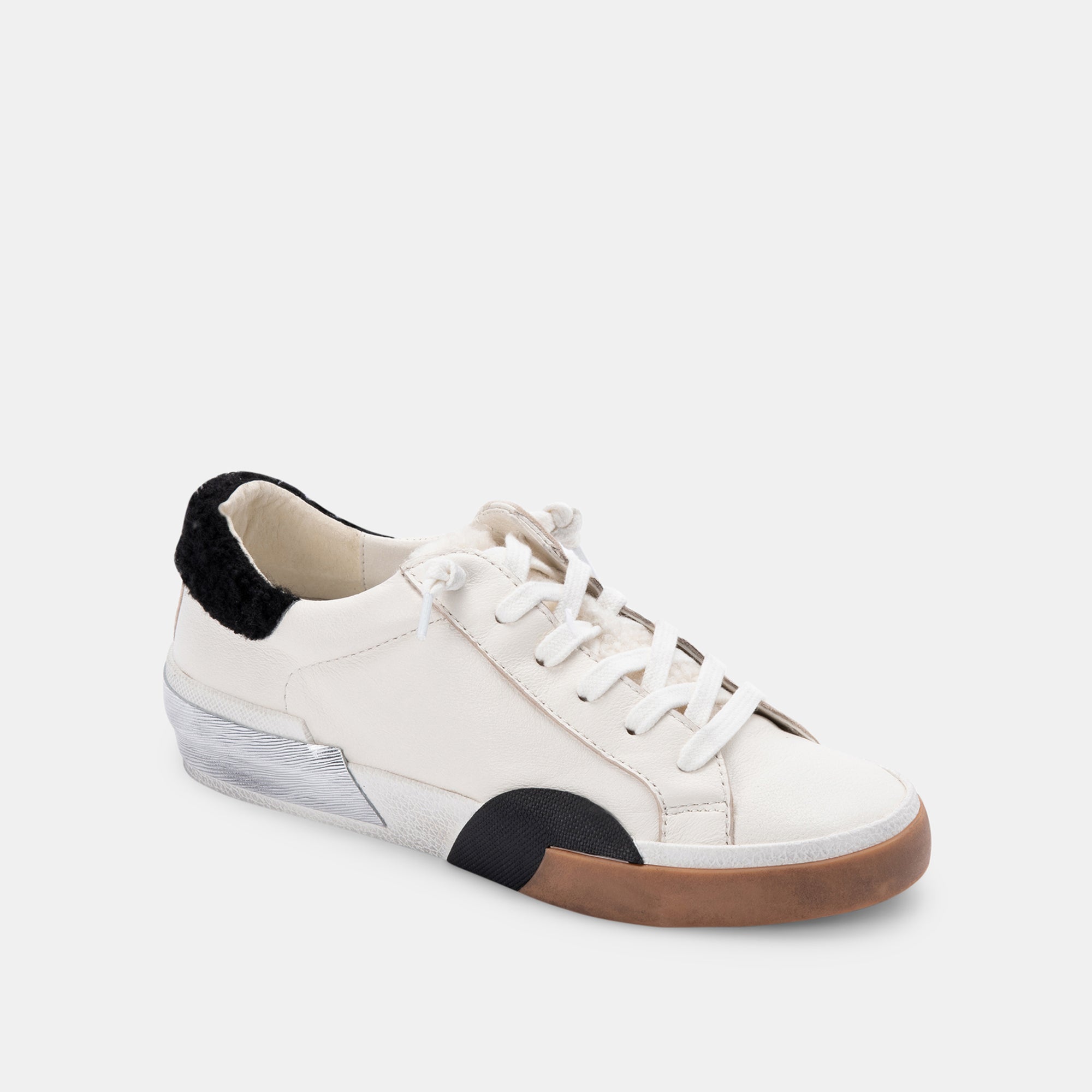 ZINA PLUSH SNEAKERS WHITE BLACK LEATHER – Dolce Vita