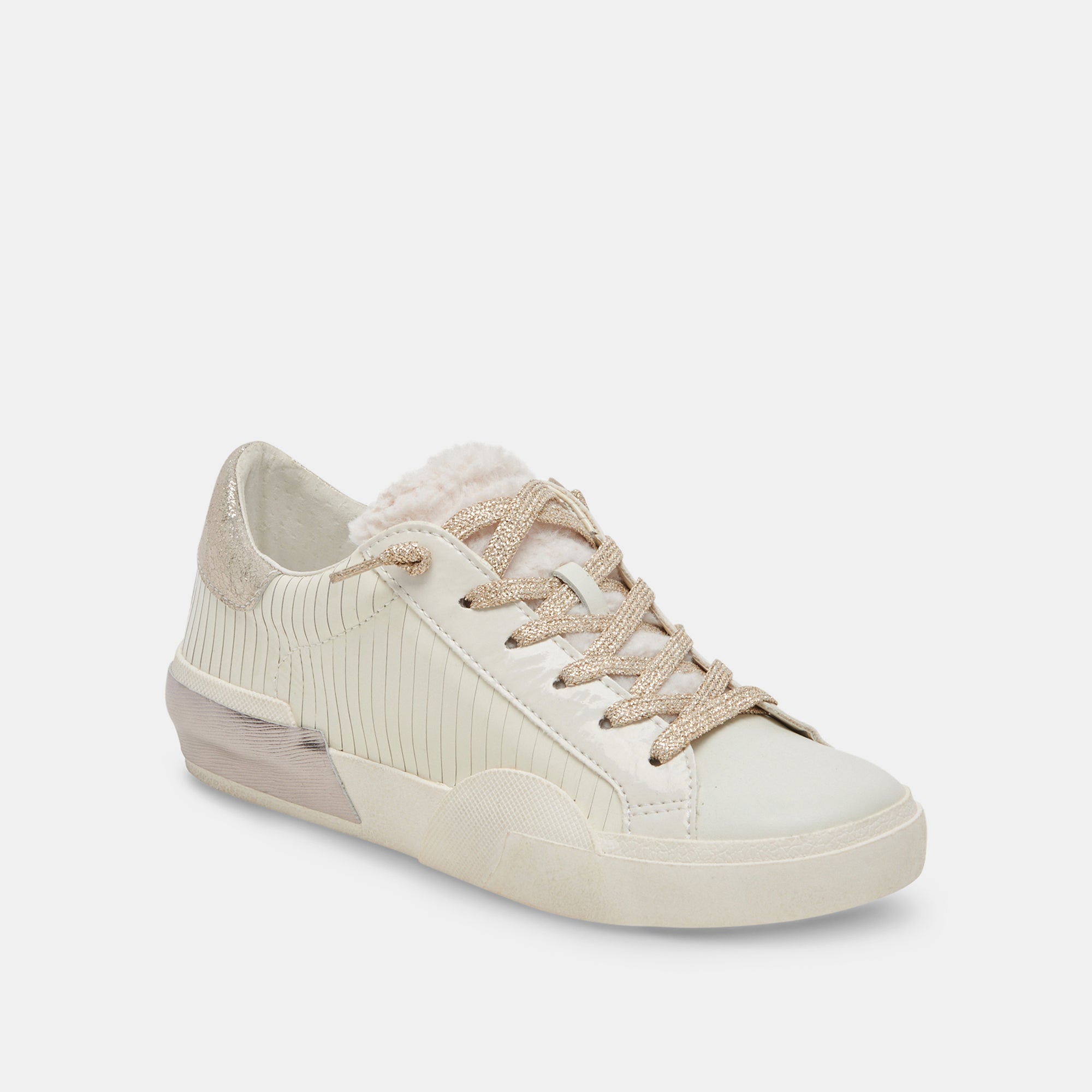 ZINA Plush Sneakers White Sliced Leather | Women's Fashion 