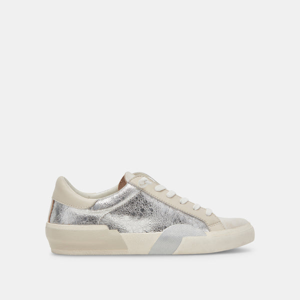 Zina Sneakers Chrome Distressed Leather | Chrome Leather Sneakers ...