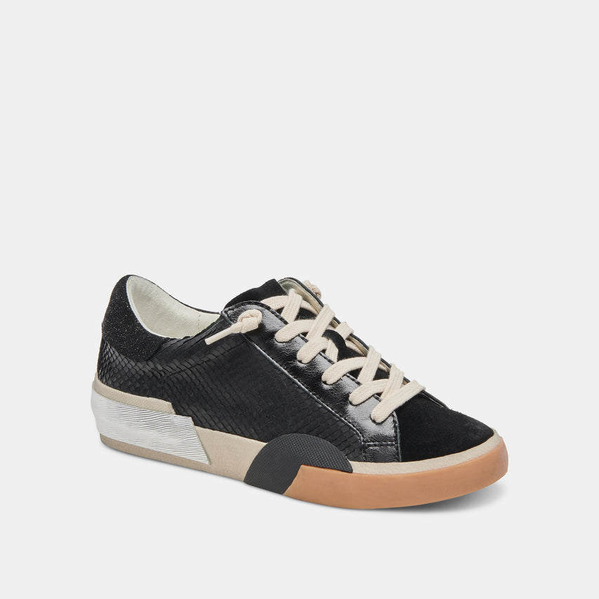 ZINA WIDE SNEAKERS ONYX EMBOSSED LEATHER