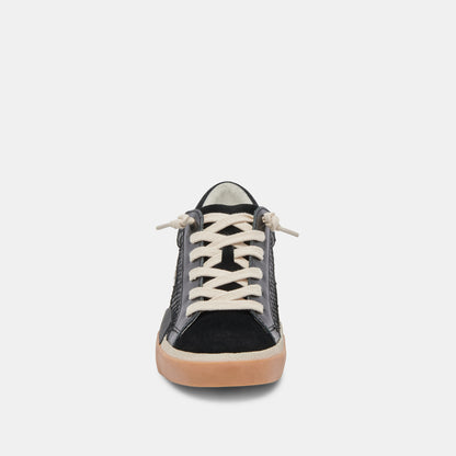 ZINA WIDE SNEAKERS ONYX EMBOSSED LEATHER