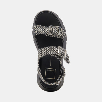 PALDA SANDALS BLACK WHITE RAFFIA