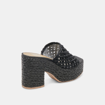 LISHA HEELS ONYX RAFFIA