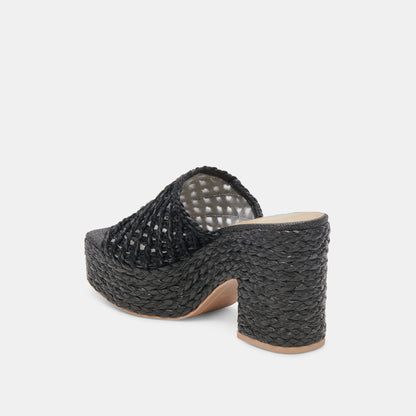 LISHA HEELS ONYX RAFFIA