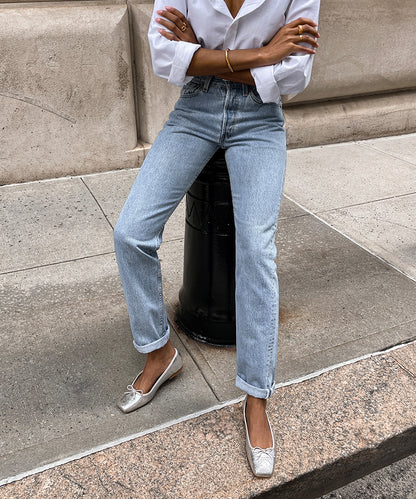 ANISA BALLET FLATS SILVER DISTRESSED LEATHER