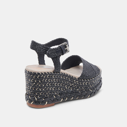 TIAGO WEDGES BLACK RAFFIA