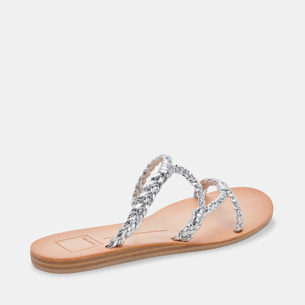 Rhinestone Trim Toe Loop Slide Sandals - Silver