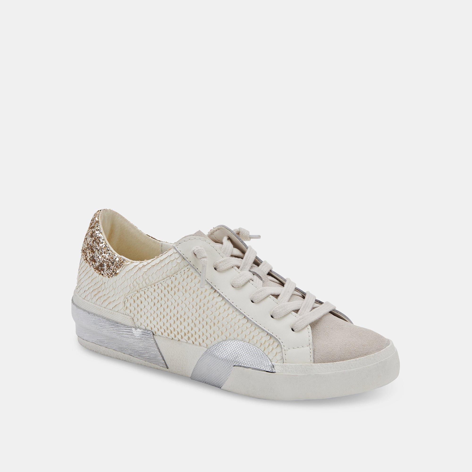 Zina Sneakers Off White Embossed Leather | Off White Leather Sneakers ...