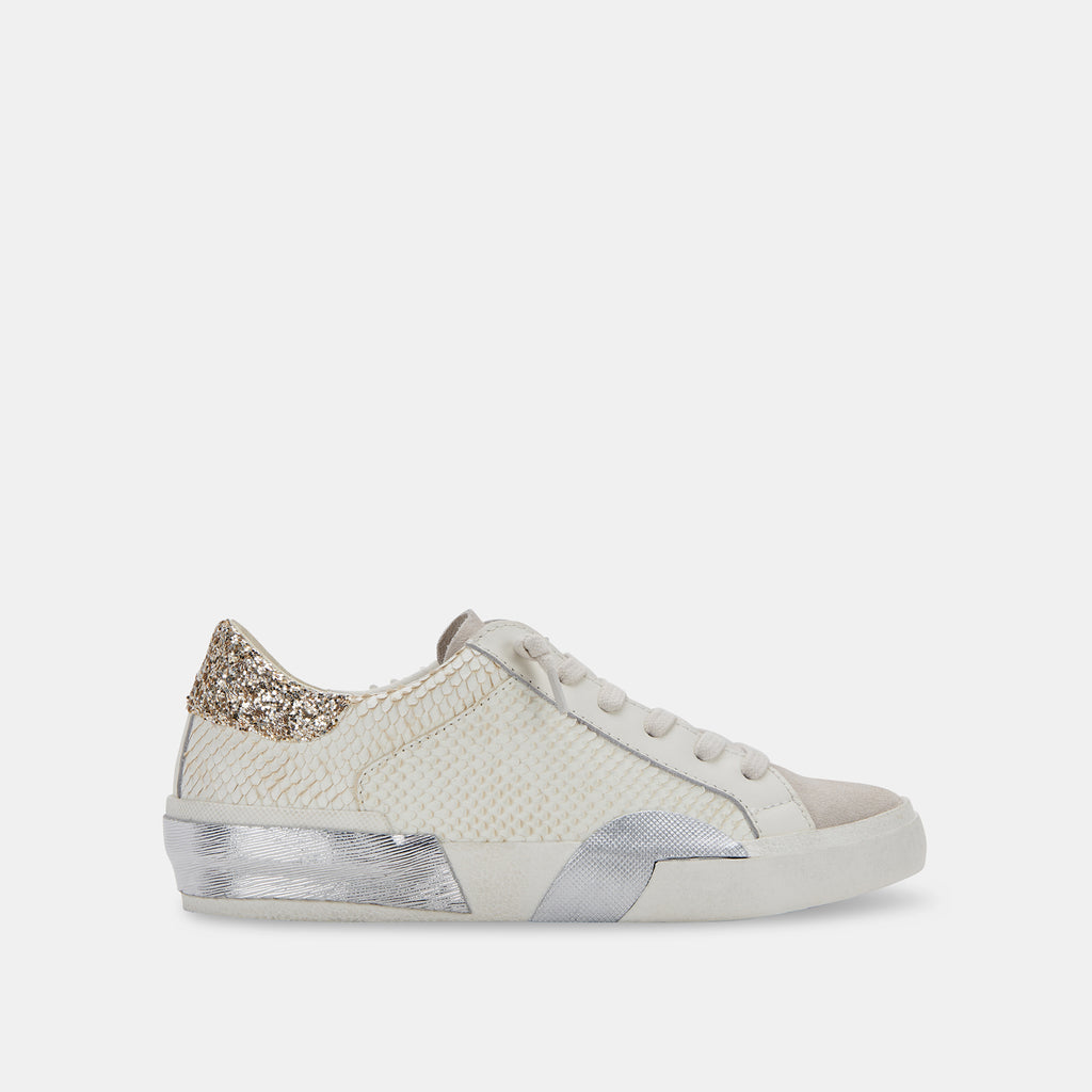 Zina Sneakers Off White Embossed Leather | Off White Leather Sneakers ...